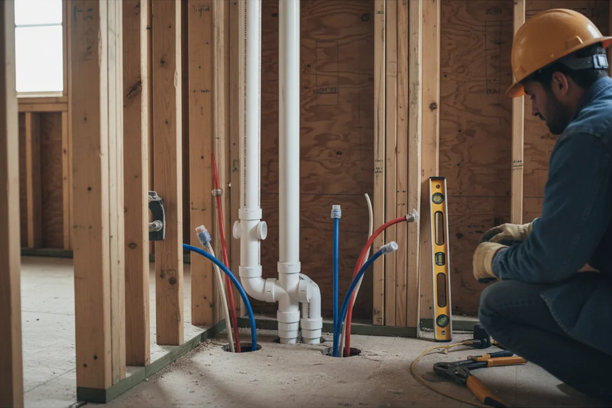 Drain and supply rough-in during Leak Detection in West Bridgewater